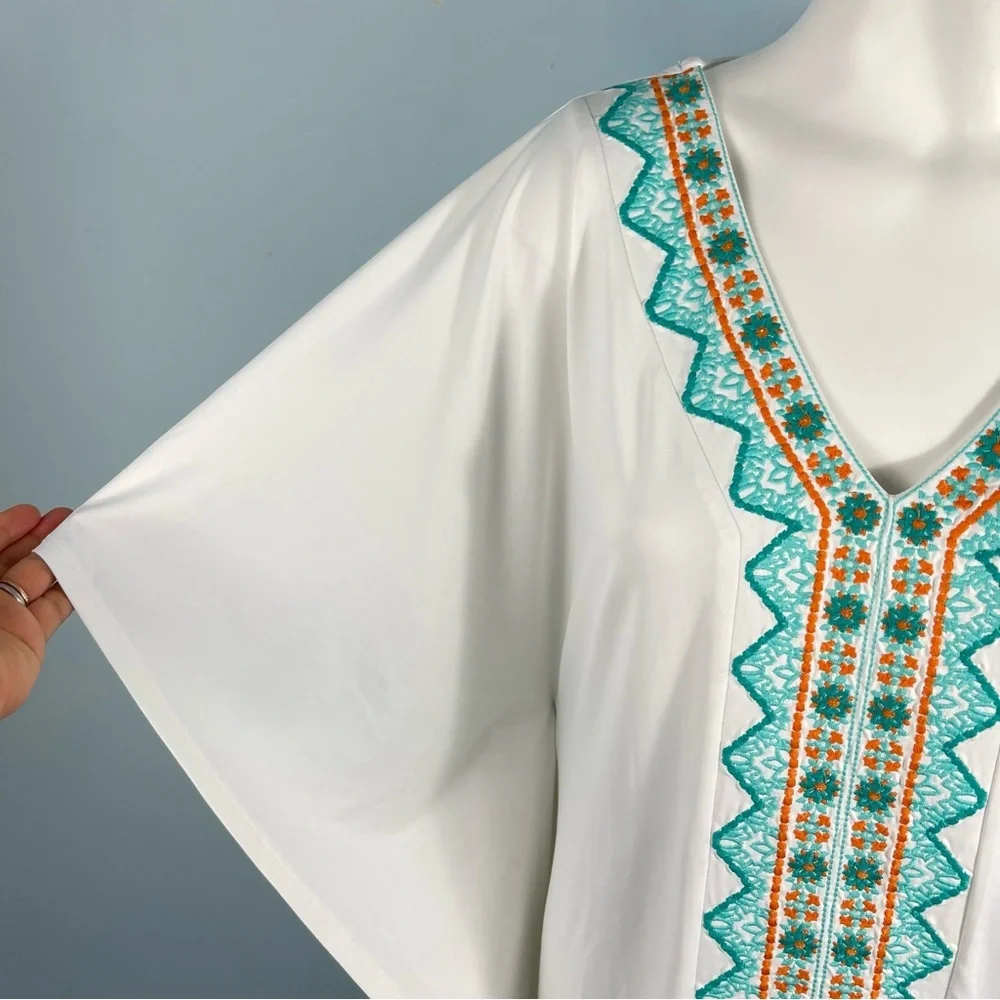 Cabana Life Cayman Kaftan Tunic Swim Cover‎ Up Size S /M White Embroidered